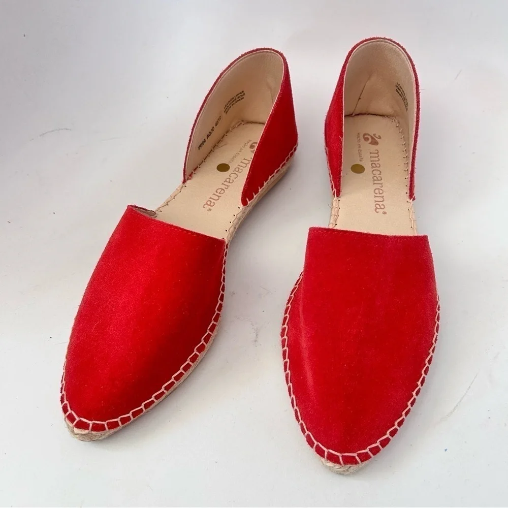 MACARENA Spain Carmen Red Suede Espadrille Flat Size 40 us 9.5 NWOB